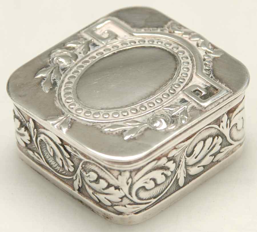 Portugal Silverplate Hollowware 1" Square Pill Box with Hinged Lid by Unknown Manufacturer-1