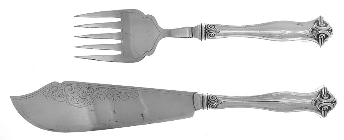 UNF1328 (Sterling) (2 Pc) Fish Set Silverplate Blade Hollow Handle by Unknown Mfg Silver-1