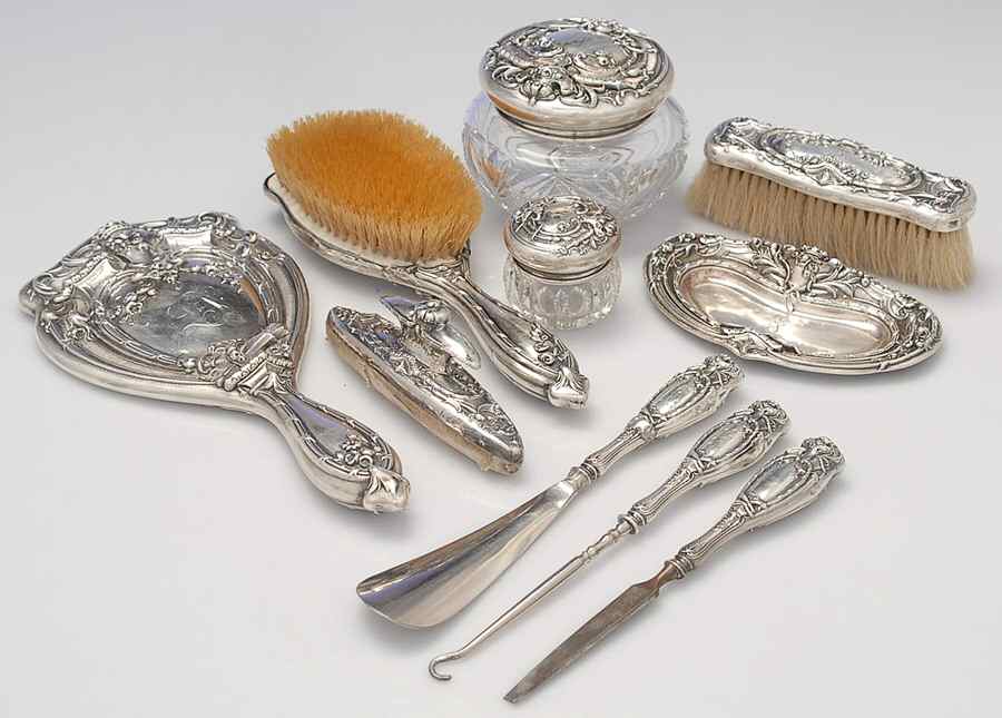 2400 (Sterling, Hollowware) (12 Pc) Dresser Set by Unknown Manufacturer-1
