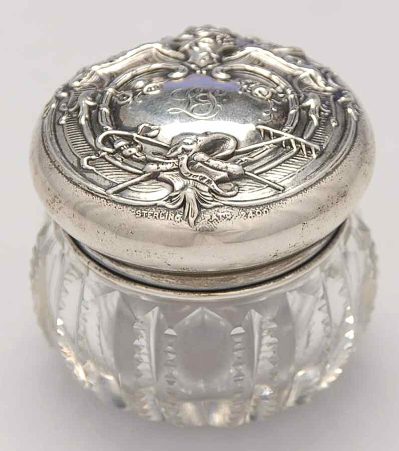 2400 (Sterling, Hollowware) Crystal Cream Jar with Sterling Lid by Unknown Manufacturer-1