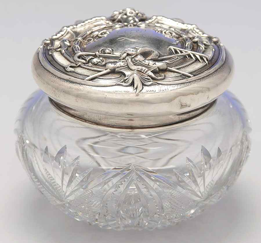 2400 (Sterling, Hollowware) Powder Jar, Crystal Bowl and Sterling Lid by Unknown Manufacturer-1