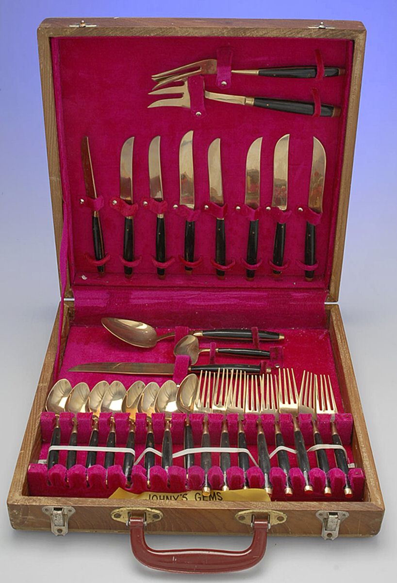 UNF2368 (Brass) (29 Pc) Dessert Set & Wooden Case by Unknown Mfg Silver-1