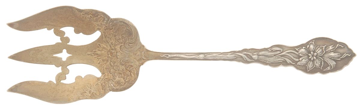 Narcissus (Sterling, 1890, No Monograms) Solid Salad Serving Fork by Unger Brothers-1