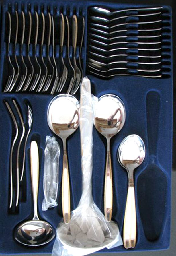 UNF1993 (Stainless, Gold Accent) Tablespoon (Serving Spoon) by Unknown Mfg Silver-1