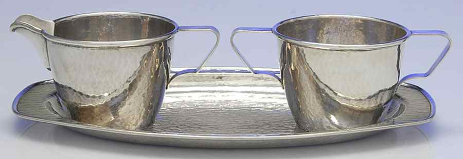 911 (Sterling, Hollowware) Mini Creamer, Open Sugar & Slvp ComplimentaryTray by Unknown Manufacturer-1