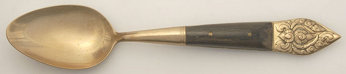 Siam (Brass)-Brown Handle, Scroll Design Teaspoon by Unknown Mfg Silver-1