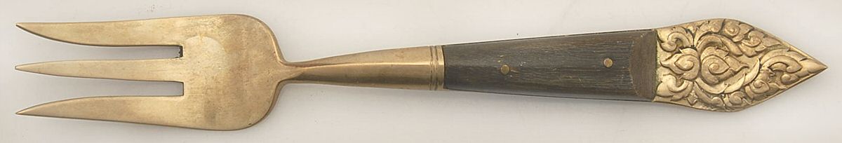 Siam (Brass)-Brown Handle, Scroll Design Individual Salad Fork by Unknown Mfg Silver-1
