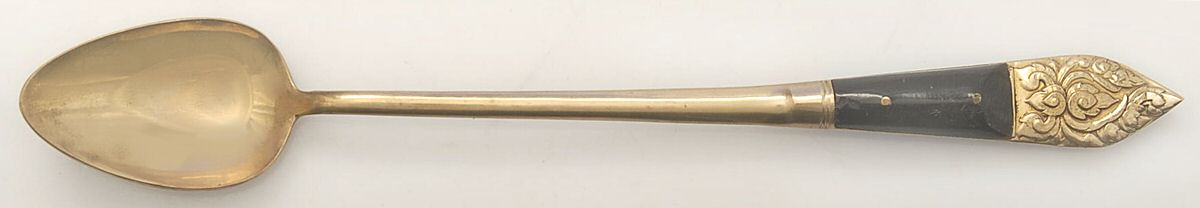 Siam (Brass)-Brown Handle, Scroll Design Iced Tea Spoon by Unknown Mfg Silver-1