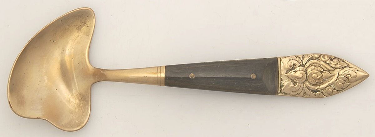 Siam (Brass)-Brown Handle, Scroll Design Large Solid Jelly Server by Unknown Mfg Silver-1