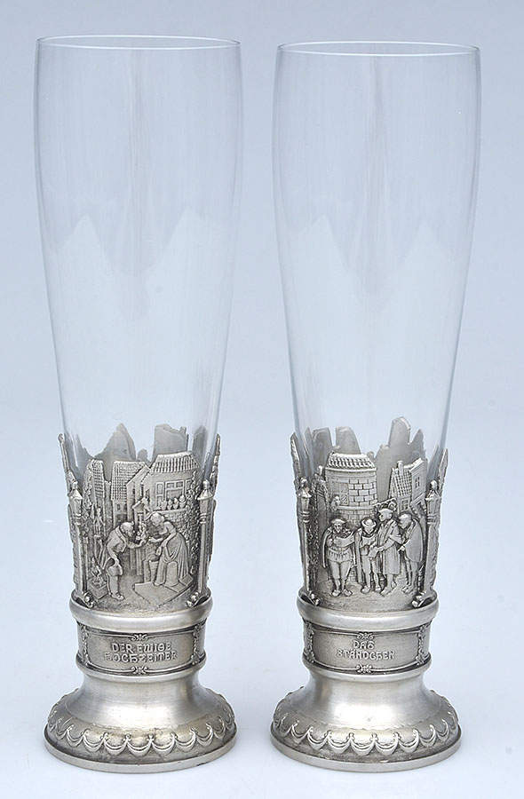 Germany Pewter Hollowware (Set of 2) Glass Pilsner by Unknown Manufacturer-1