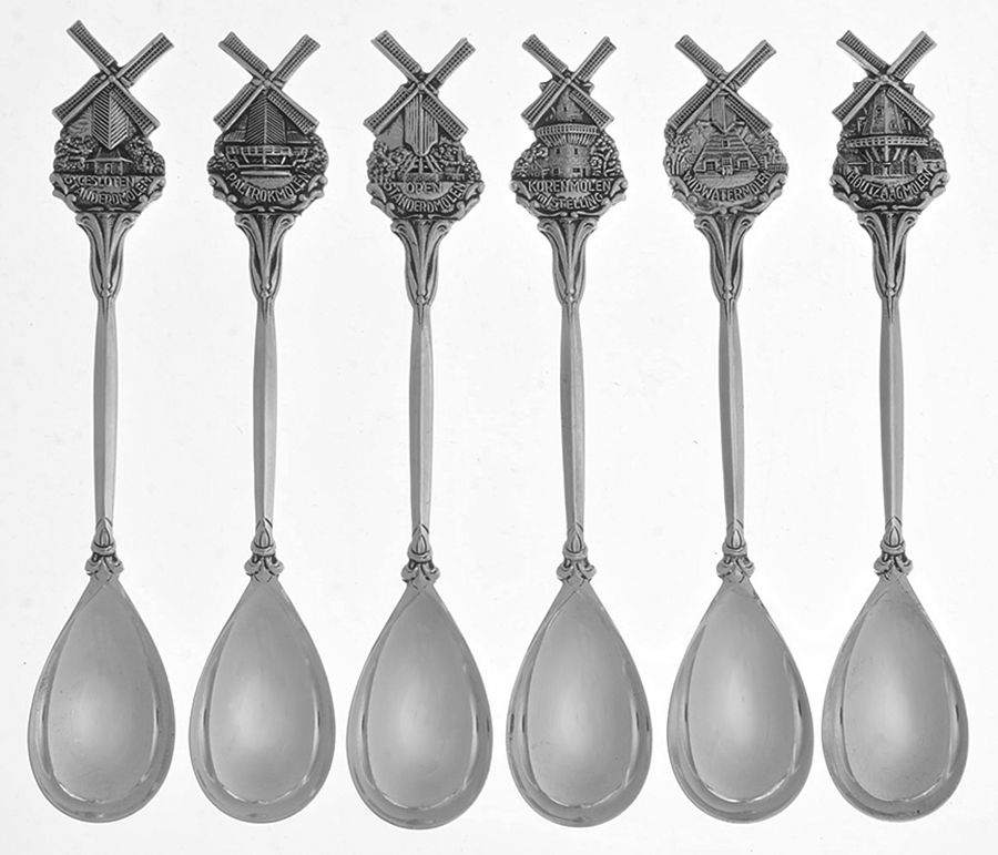 Holland Souvenir Spoons (Sterling) Demitasse Souvenir Spoon - Set of 6 & Case by Unknown Mfg Silver-1