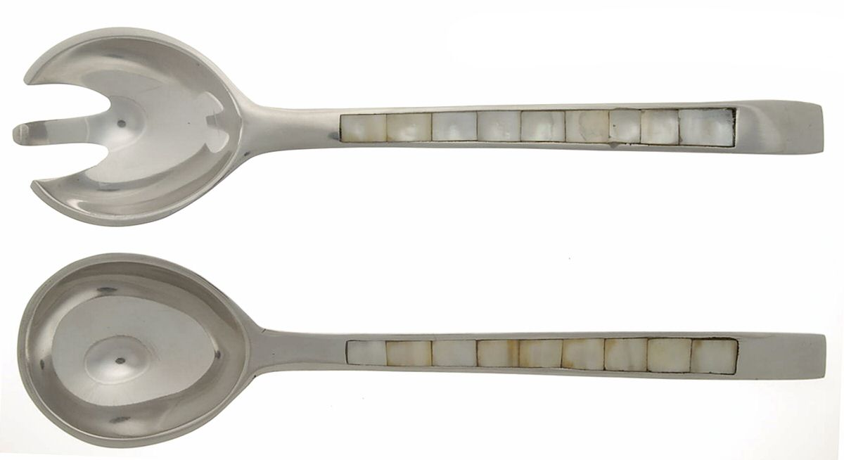 Aluminum Flatware (2 Pc) Solid Salad Set by Unknown Mfg Silver-1