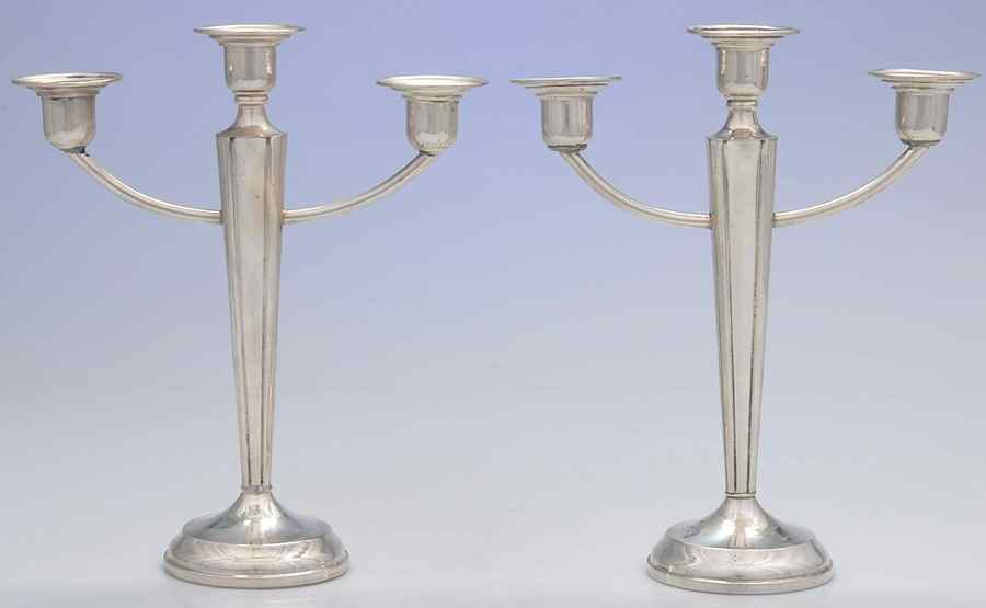 504 (Sterling, Hollowware) Pair of Weighted 3 Light Candelabra by Unknown Manufacturer-1
