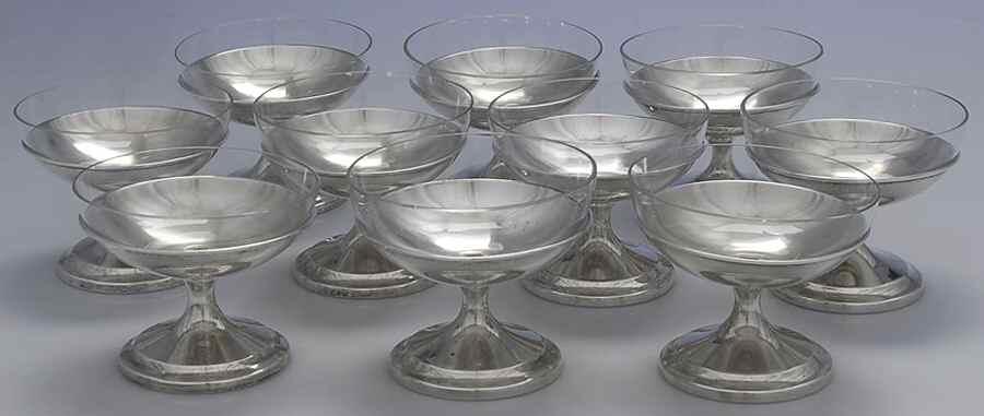 P117-S (Sterling, Hollowware) Sherbet & Glass Liner - Set of 10 by Unknown Manufacturer-1