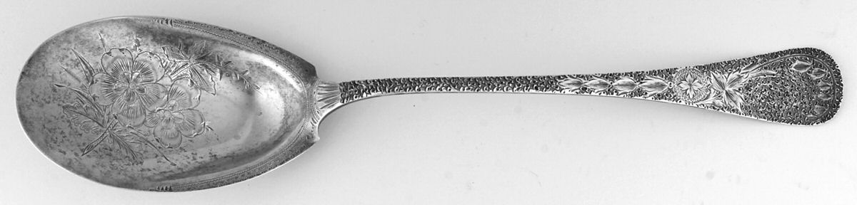 UNF1464 (Sterling) Large Vegetable Serving Spoon (Solid, Bright Cut) by Unknown Mfg Silver-1