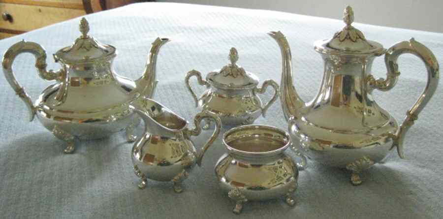 UNH19 (Sterling, Hollowware) 5 Piece Tea Set (SCP, STP, SCR, SSU, SWB) by Unknown Manufacturer-1