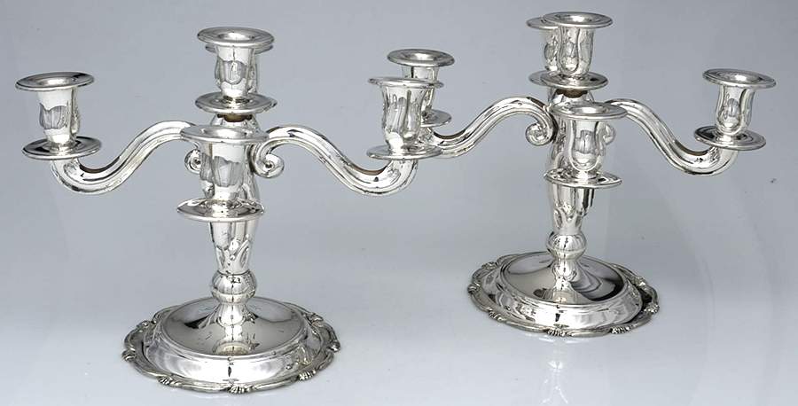 Peru Sterling Hollowware Pair of Weighted 5 Light Candelabra by Unknown Manufacturer-1