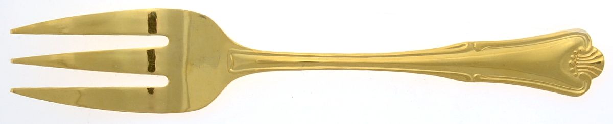 UNF1543 (Gold Electroplate) Medium Solid Cold Meat Serving Fork by Unknown Mfg Silver-1