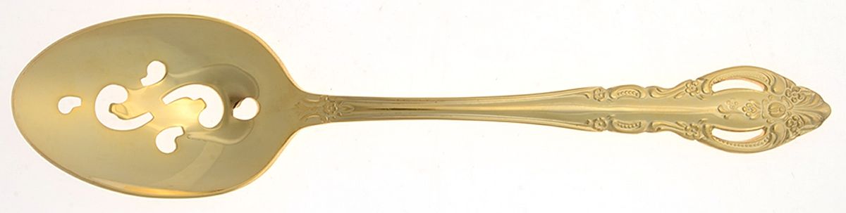 Baroque Gold (Gold Electroplate) Pierced Tablespoon (Serving Spoon) by Estia-1