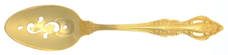 Romantic Rose (Gold Electroplate) Pierced Tablespoon (Serving Spoon) by Unknown Mfg Silver-1