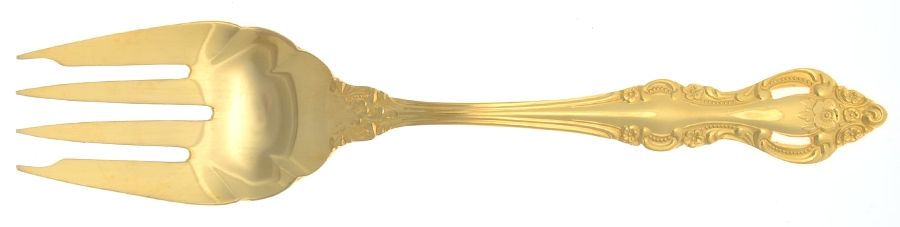 Romantic Rose (Gold Electroplate) Large Solid Cold Meat Serving Fork by Unknown Mfg Silver-1