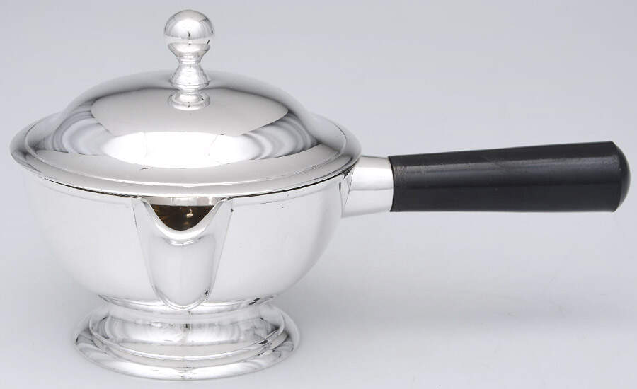 India Silverplate Hollowware-Plain Sauce Boat with Wood Handle & Hinged Lid by Unknown Manufacturer-1