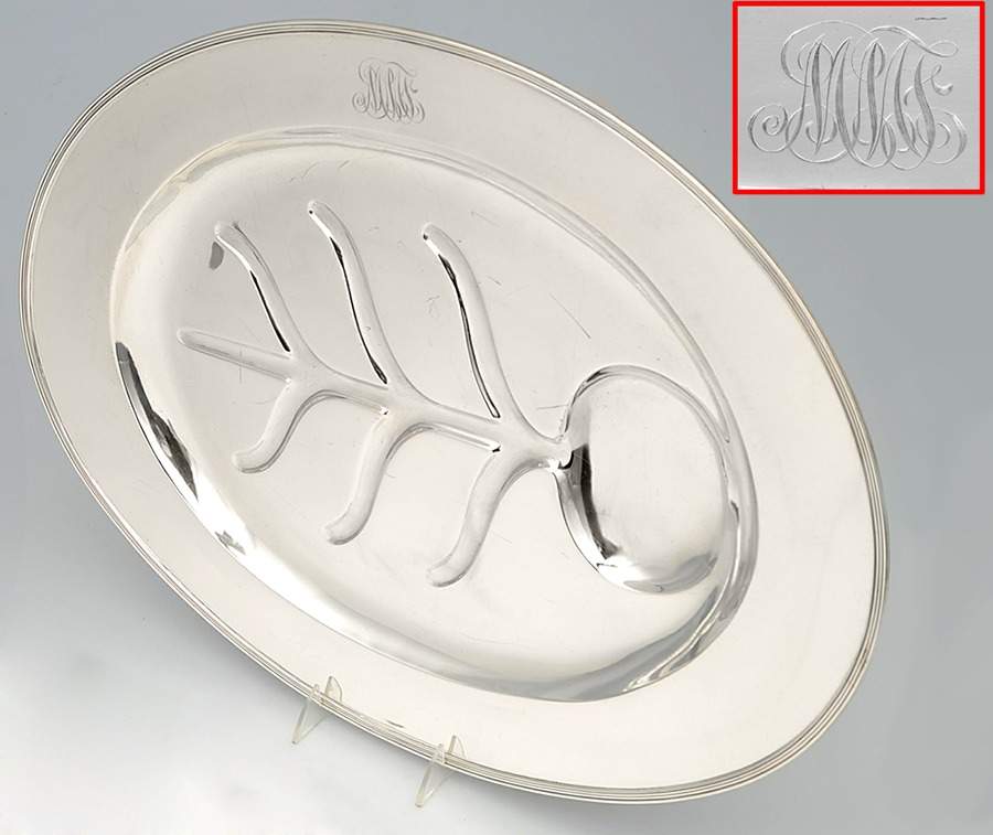 09540 (Sterling, Hollowware) 22" Oval Footed Platter with Well by Unger Brothers-1