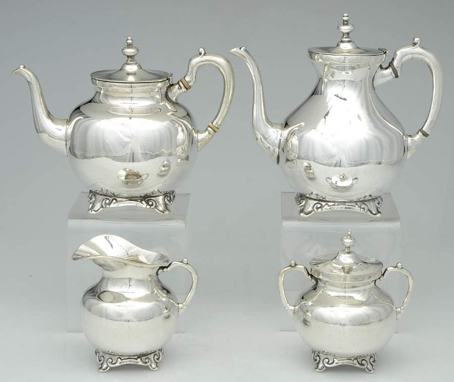 UNH13 (Sterling, Hollowware) 4 Piece Tea Set (SCP, STP, SCR, SSU) by Unknown Manufacturer-1