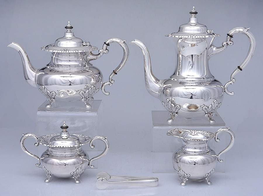 UNH27 (Sterling, Hollowware) 5 Piece Tea Set (SCP, STP, SCR, SSU, SUT) by Unknown Manufacturer-1