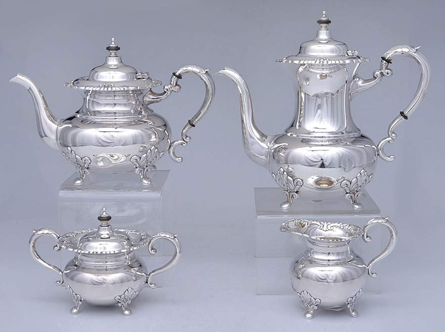 UNH27 (Sterling, Hollowware) 4 Piece Tea Set (SCP, STP, SCR, SSU) by Unknown Manufacturer-1