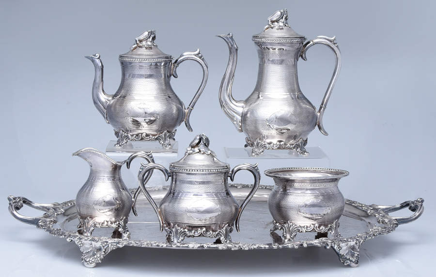 6500 (Silverplate, Hollowware) (6 Pc) Tea Set with 24" Complimentary Tray by Unknown Manufacturer-1
