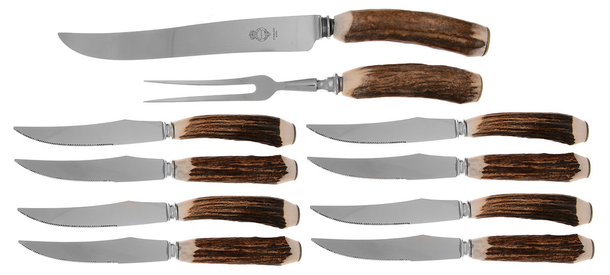 Non-Sterling Stag Handles (10 Pc) Carving Set (8 STK, 1 CFL & 1 CKL) by Unknown Mfg Silver-1