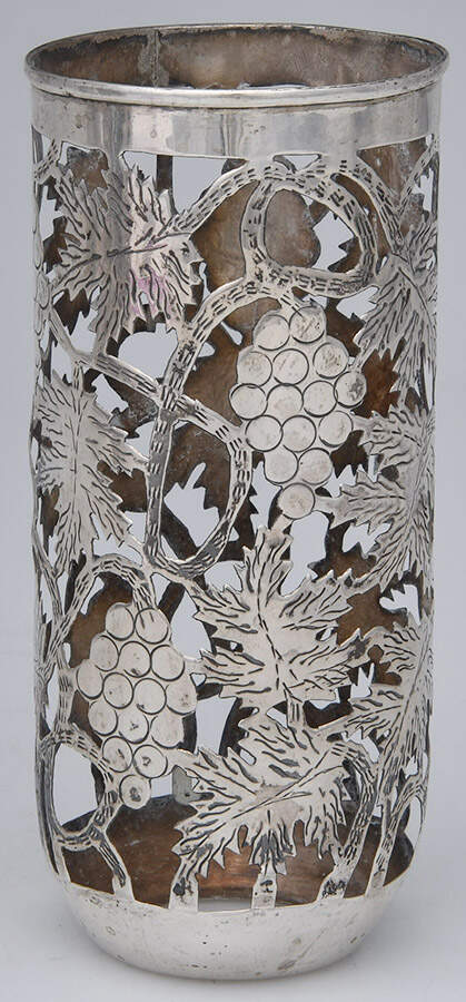 UNH30 (Sterling, Hollowware) (Set of 6) Glass Tumbler w/Sterling Overlay by Unknown Manufacturer-3
