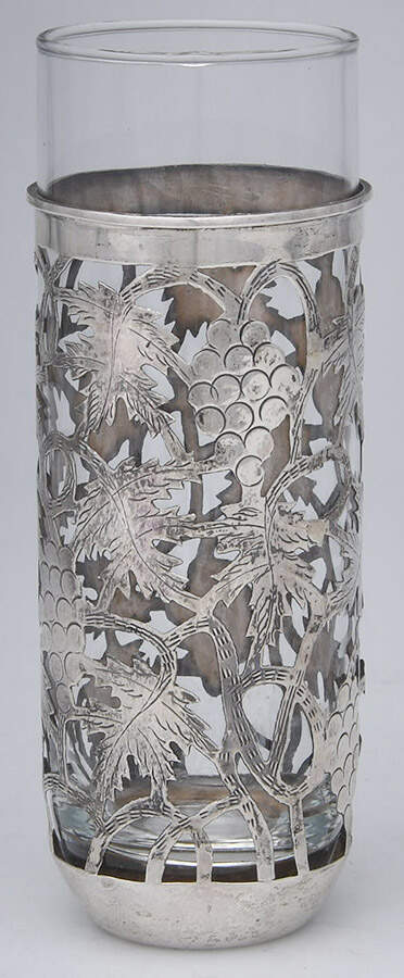 UNH30 (Sterling, Hollowware) (Set of 6) Glass Tumbler w/Sterling Overlay by Unknown Manufacturer-2