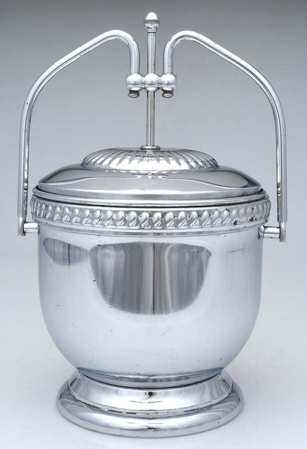 Chrome Hollowware Hinged Bale Handle Ice Bucket & Lid, Liner by Unknown Manufacturer-1