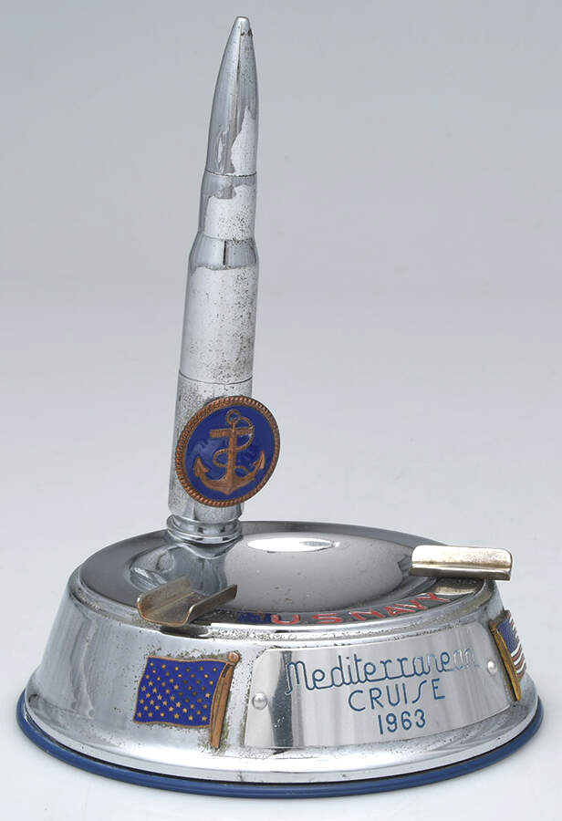 U S Navy (Chrome, Hollowware) Ashtray & Lighter Combo by Unknown Manufacturer-2