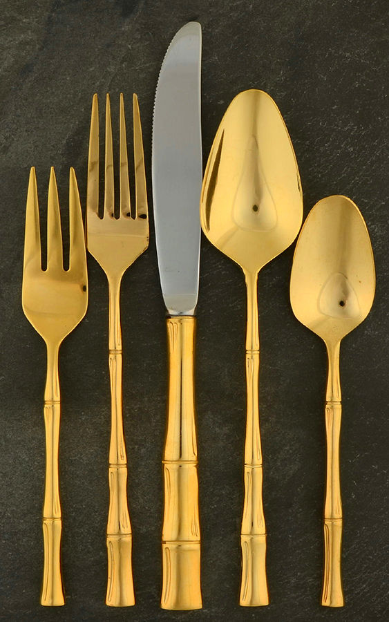 Gold Cane (Gold Electroplate) 5 Piece Place Setting by Viners of Sheffield-1