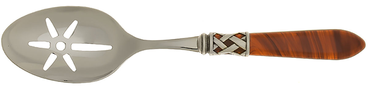 Aladdin-Tortoiseshell (Antique Lattice) Pierced Serving Spoon with Stainless Bowl by Vietri-1