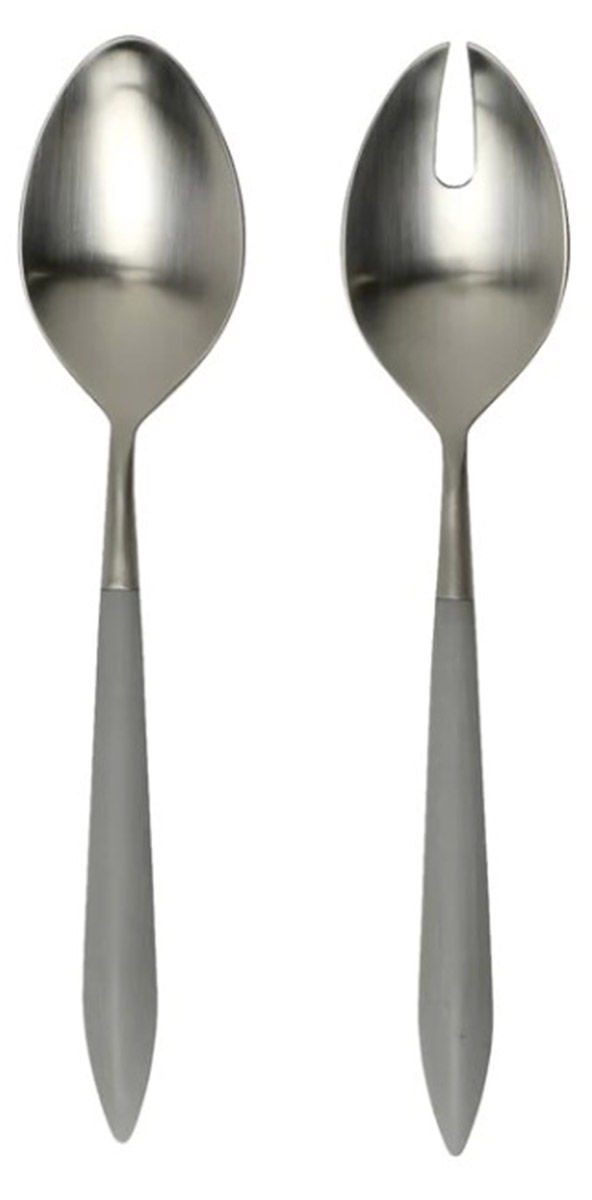 Ares Argento Gray (Stainless) Medium 2-Piece Salad Set, Solid Pieces by Vietri-1