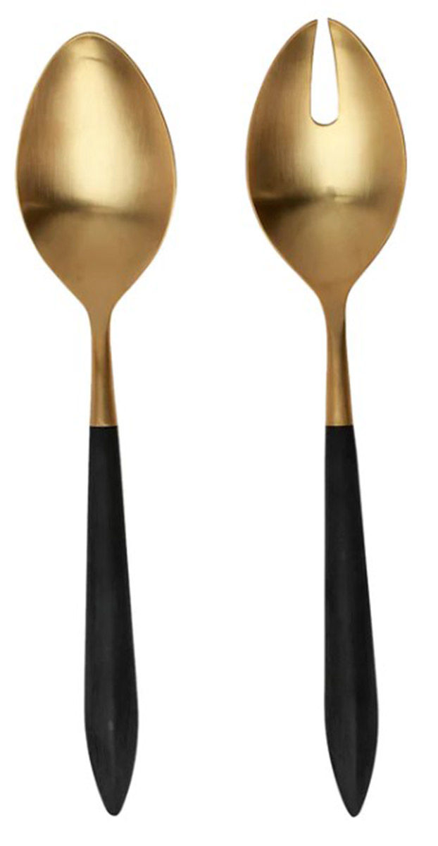 Ares Oro Black (Gold Electroplate) (2 Pc) Solid Salad Set by Vietri-1