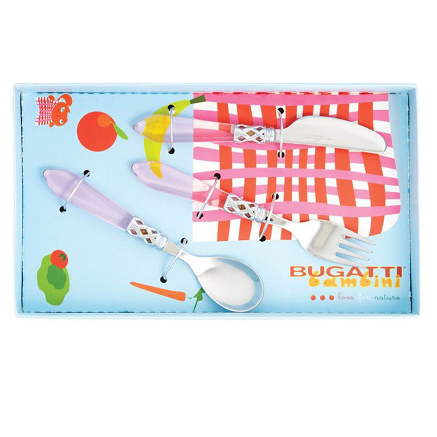Aladdin Bambini Clear Pink (Brilliant) 3 Piece Youth Set (Knife, Fork & Spoon) by Vietri-1