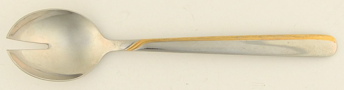 Stylar Gold (Stainless, Gold Accent) Small Solid Cold Meat Serving Fork by WMF Flatware-1