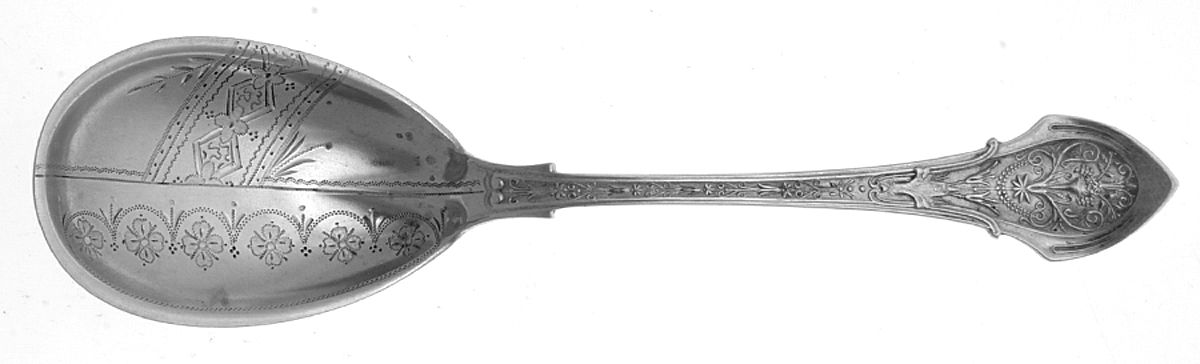 Angelo (Sterling, 1875) Large Bright Cut Jelly Spoon by Wood & Hughes-1