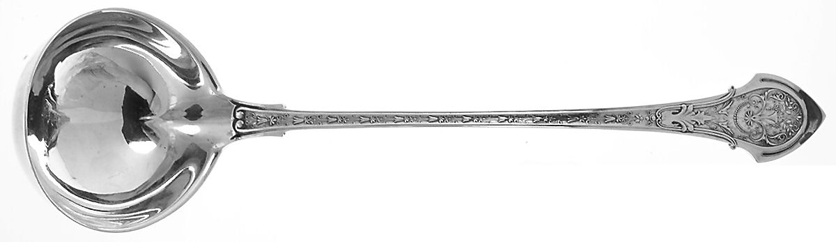 Angelo (Sterling, 1875) Large Solid Soup Ladle by Wood & Hughes-1