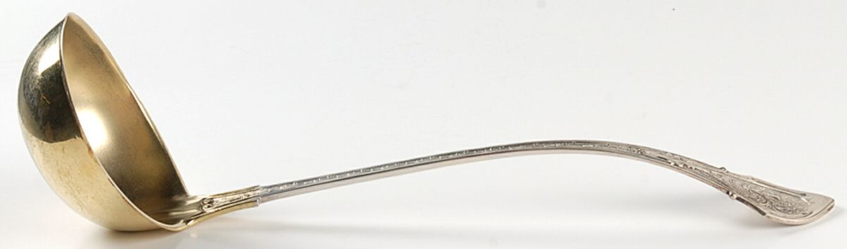 Angelo (Sterling, 1875) Large Solid Soup Ladle by Wood & Hughes-1