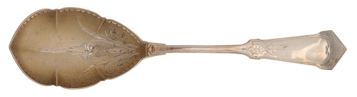 Humbolt (Sterling, 1880) Bright Cut Solid Pudding Spoon by Wood & Hughes-1