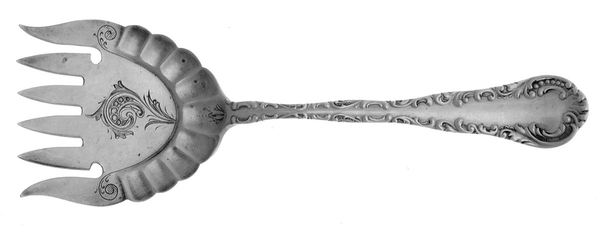 Louis XV (Sterling, 1880) Sardine Serving Fork Tined Large Bright Cut by Wood & Hughes-1