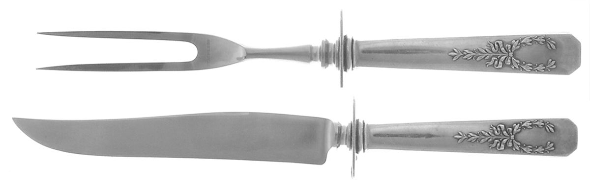 Madam Jumel (Sterling, 1908, Monograms) Small Steak 2-Piece Carving Set w/Stainless Blade by Whiting Manf Co-1
