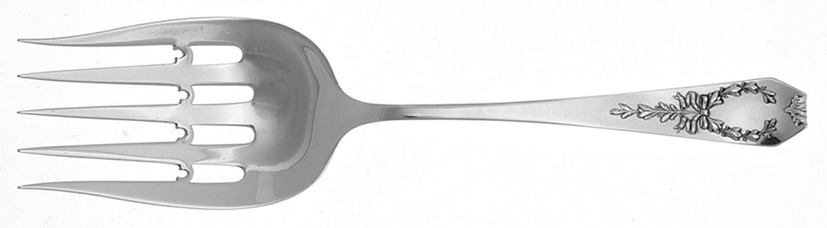 Madam Jumel (Sterling, 1908, Monograms) Small Solid Fish Serving Fork by Whiting Manf Co-1