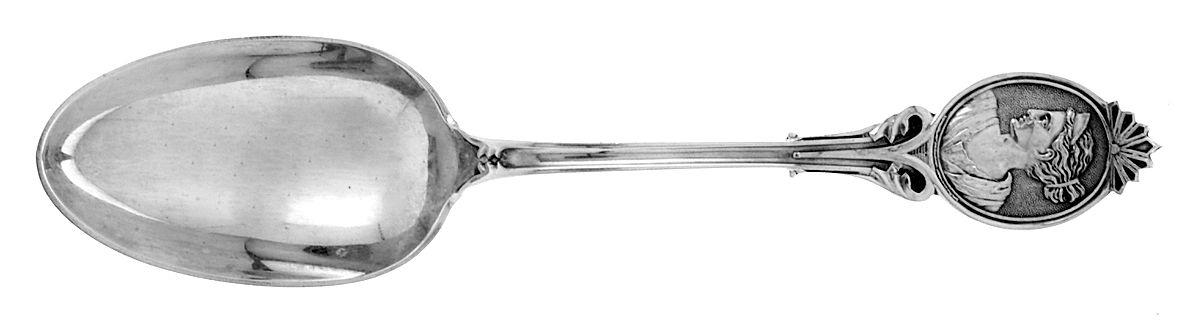 Medallion (Sterling, 1870) Coin Silver Tablespoon (Serving Spoon) by Wood & Hughes-1